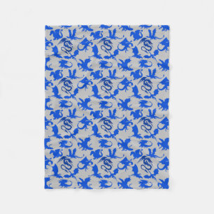 Dragon pattern 02 blue.bwx4 grey BG Fleece Blanket