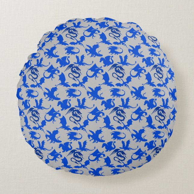 Dragon pattern 02 blue.bwx4 grey BG Round Cushion (Front)