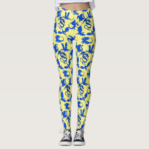 Dragon pattern 02 blue.bwx4 LYellow BG Leggings