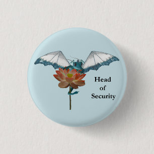 Dragon Peeks Around Flower 3 Cm Round Badge