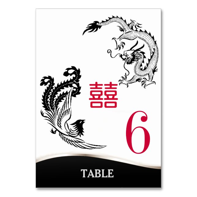 Dragon-Pheonix Double Happiness Wedding Menu+Table Table Number (Front)