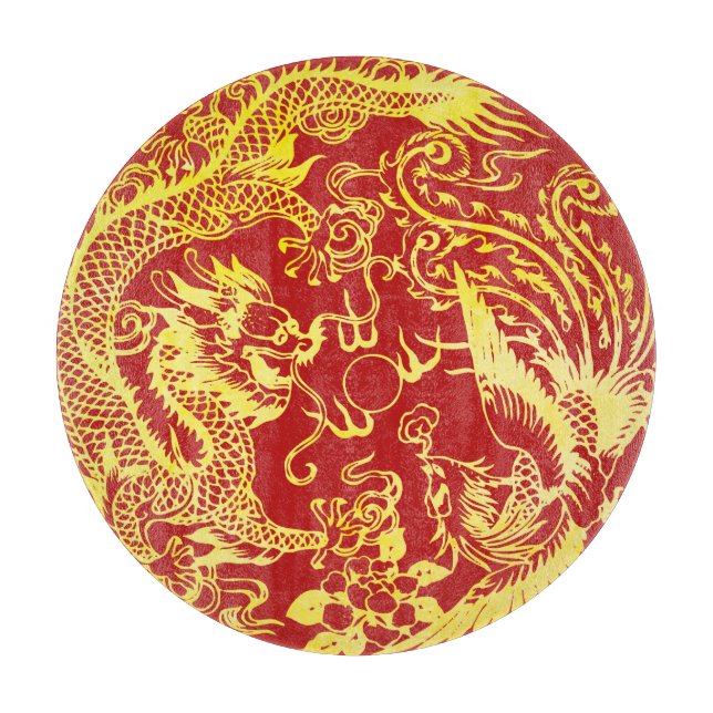 Dragon phoenix Chinese wedding logo Cutting Board (Front)