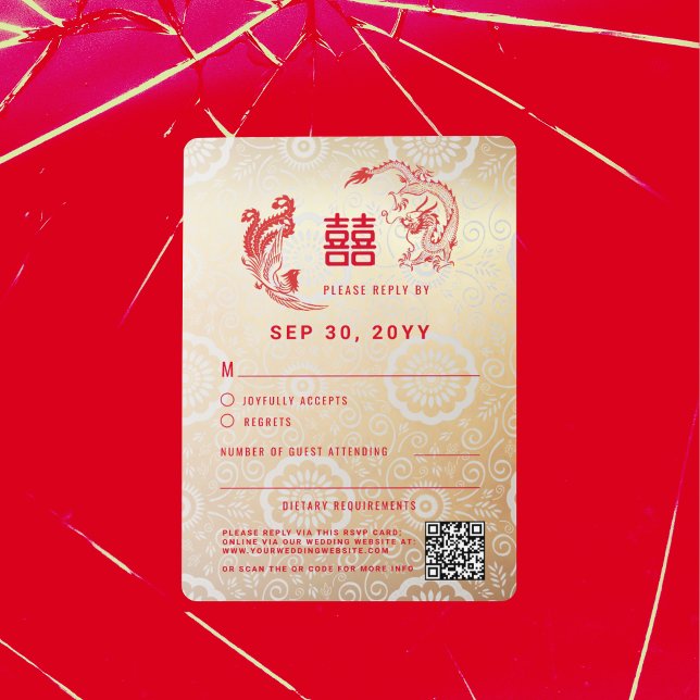 Dragon Phoenix Double Xi Chinese Wedding RSVP Card (Creator Uploaded)