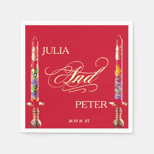 Dragon-Phoenix Red Candles Chinese Wedding Napkin