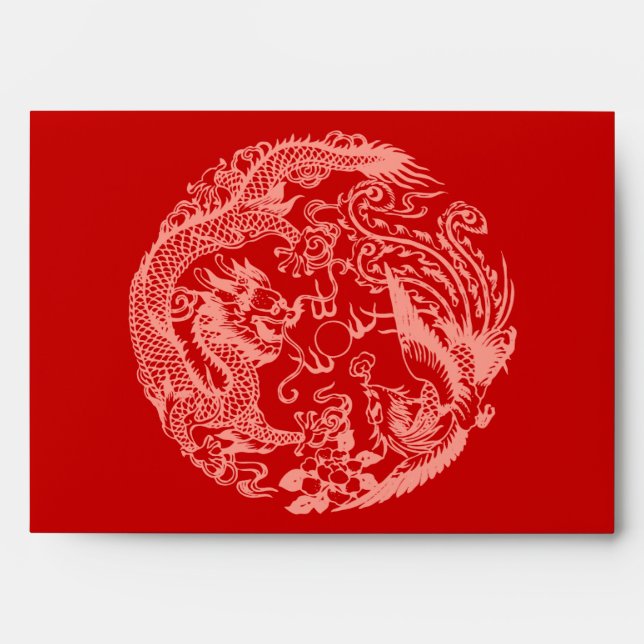 Dragon Phoenix red chinese wedding return address Envelope (Front)