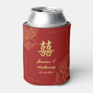 Dragon Phoenix Traditional Red Chinese Wedding Can Cooler