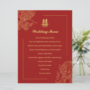 Dragon Phoenix Traditional Red Chinese Wedding  Menu