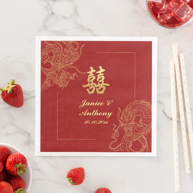 Dragon Phoenix Traditional Red Chinese Wedding  Napkin (Insitu)