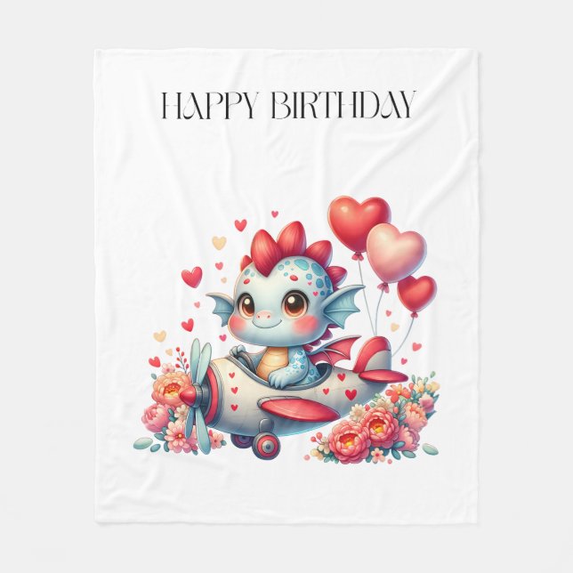 Dragon Pilot Birthday Fleece Blanket (Front)