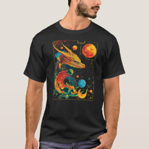 Dragon Planets Abstract Painting Geometric Animal  T-Shirt