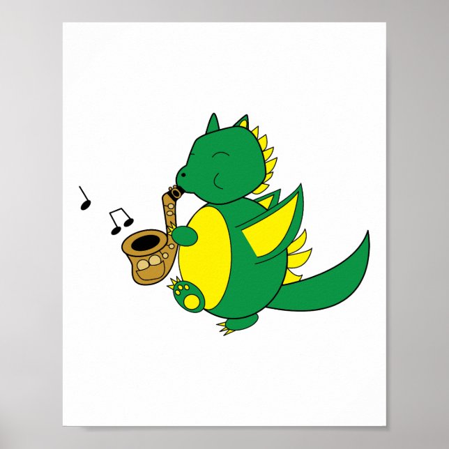 Dragon playing Saxophone Music Poster (Front)