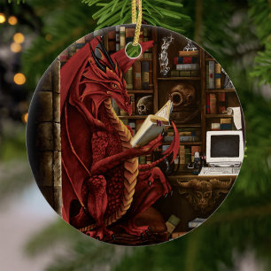 Dragon Pod Cast Library Ceramic Ornament