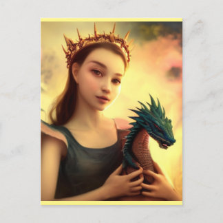 Dragon prinsess with young dragon  postcard