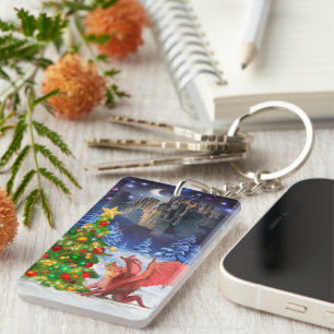 Dragon Pulling on Christmas Tree Key Ring