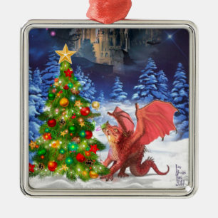 Dragon Pulling on Christmas Tree Metal Tree Decoration