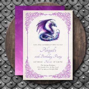 Dragon Purple Pink Fantasy Girl's Birthday Invitation