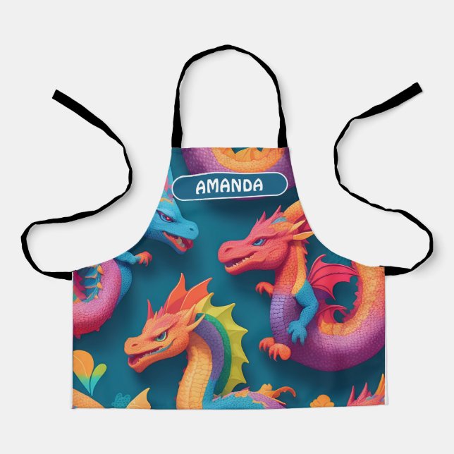 Dragon Rainbow Colourful Personalised Pattern Apron (Front)