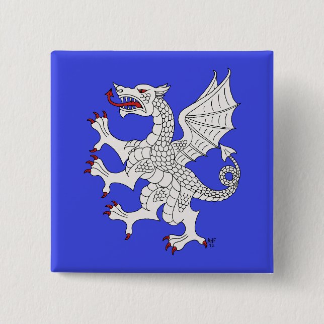 Dragon Rampant Argent 15 Cm Square Badge (Front)