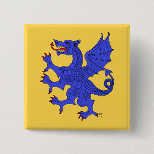 Dragon Rampant Azure 15 Cm Square Badge