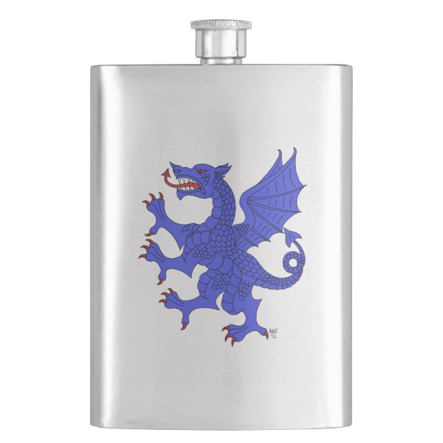 Dragon Rampant Azure Hip Flask (Front)