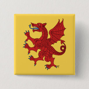 Dragon Rampant Gules 15 Cm Square Badge