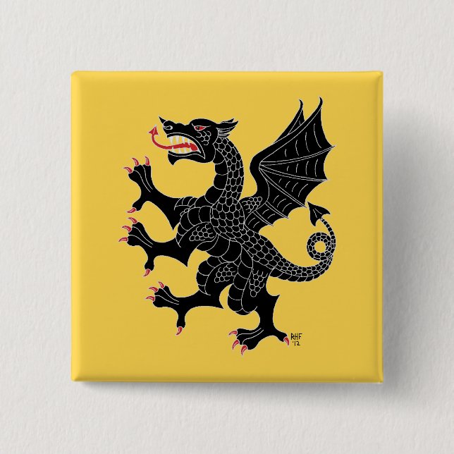 Dragon Rampant Sable 15 Cm Square Badge (Front)