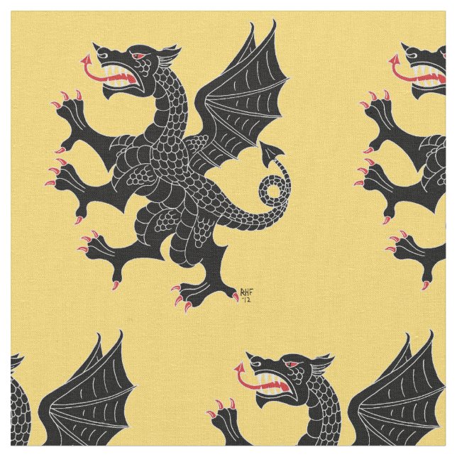 Dragon Rampant Sable Fabric (Close Up)