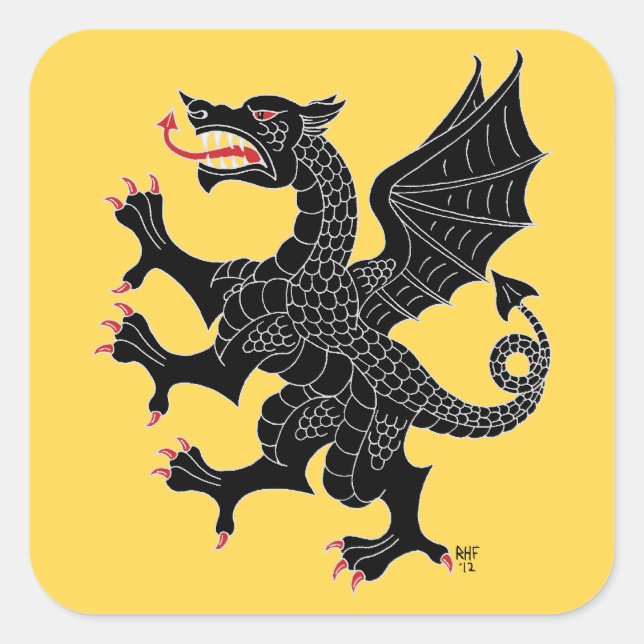 Dragon Rampant Sable Square Sticker (Front)