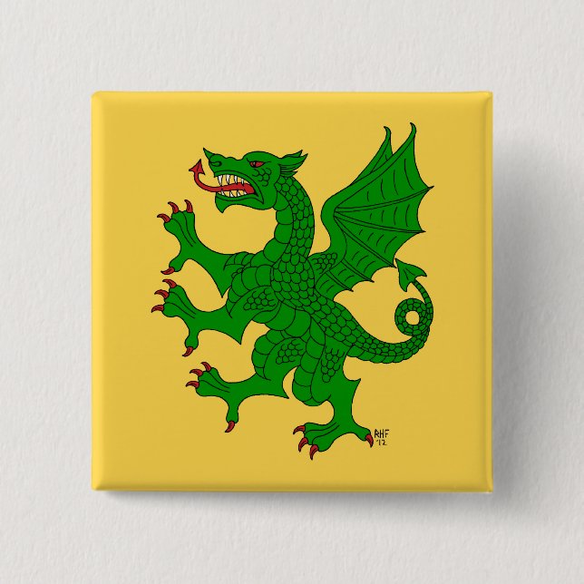 Dragon Rampant Vert 15 Cm Square Badge (Front)