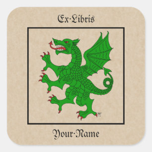 Dragon Rampant Vert Bookplate Square Sticker