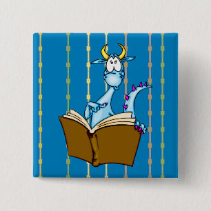 Dragon Reading Book 15 Cm Square Badge