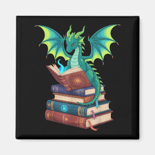 Dragon Reading Books Fantasy Lovers Mythical Creat Magnet