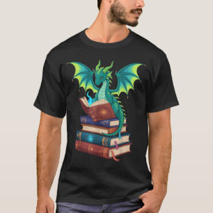 Dragon Reading Books Fantasy Lovers Mythical Creat T-Shirt