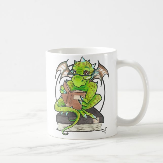 Dragon Reading fantasy art illustration Coffee Cup (Right)