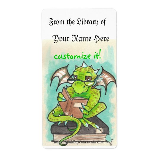Dragon Reading fantasy art sticker bookplates Shipping Label