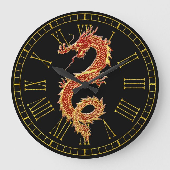 Dragon Red Your Background Color Large Clock (Front)
