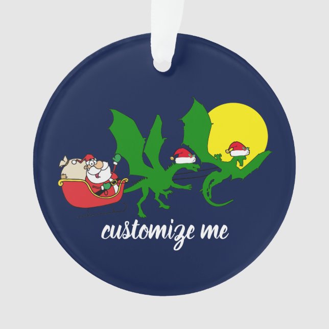 Dragon Reindeer Flying Santa Sleigh Christmas Ornament (Front)