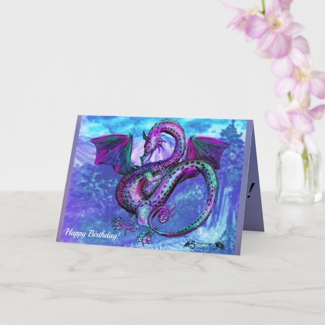 Dragon Reptile Monster Beast Blessing Birthday Card (Orchid)