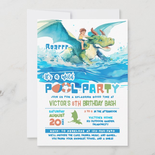 Dragon Ride Pool Party Birthday Invitation (Front)
