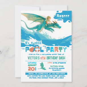 Dragon Ride Pool Party Birthday Invitation