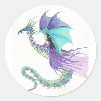 dragon rider fairy classic round sticker
