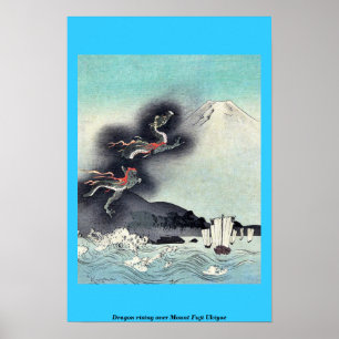 Dragon rising over Mount Fuji Ukiyoe Poster