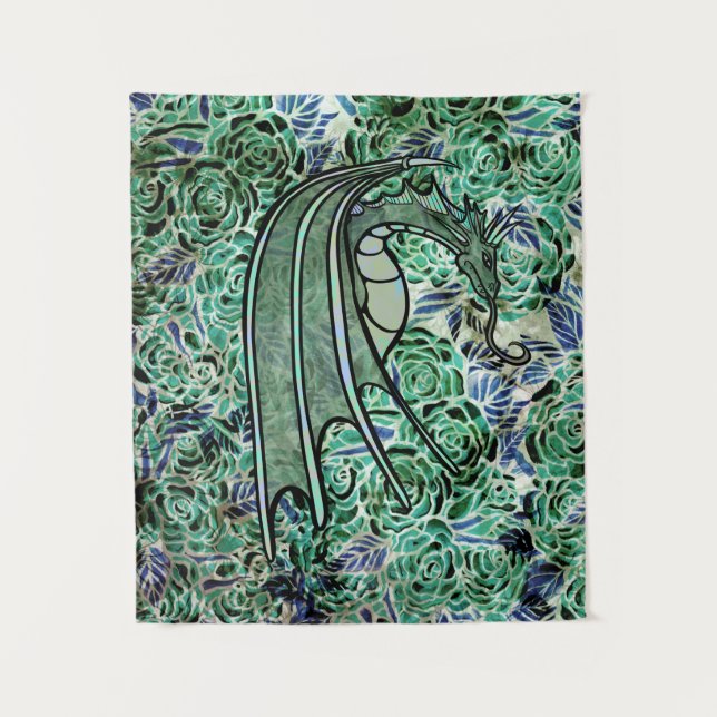 Dragon Roses Green Nature Dragons Abstract Rose    Tapestry (Front)