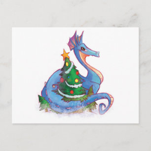 Dragon Round the Christmas Tree Holiday Postcard