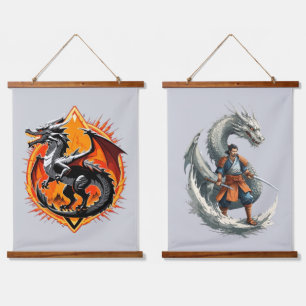 Dragon’s Wrath: The Samurai Awakens / Vintage Art Hanging Tapestry