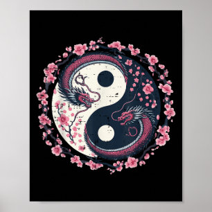 Dragon Sakura Yin Yang Japanese Cherry Blossoms Wo Poster