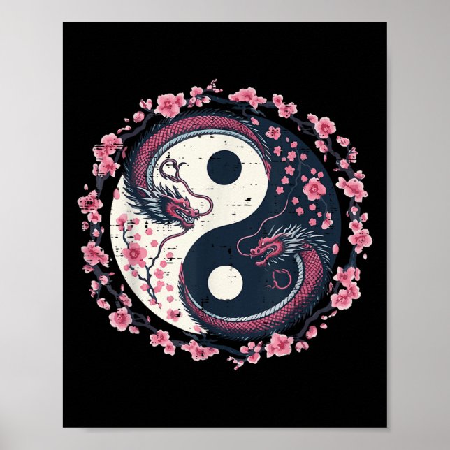 Dragon Sakura Yin Yang Japanese Cherry Blossoms Wo Poster (Front)