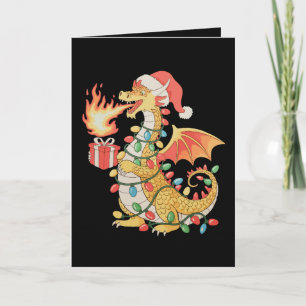 Dragon Santa Hat Christmas Lights Present Box Xmas Card