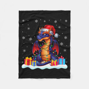 Dragon Santa Hat Christmas Tree Light Xmas Pajama Fleece Blanket