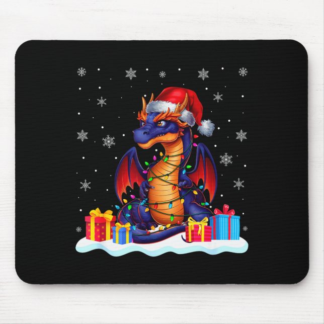 Dragon Santa Hat Christmas Tree Light Xmas Pajama  Mouse Pad (Front)